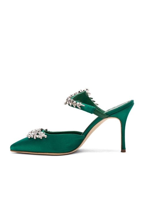 emerald green satin heels
