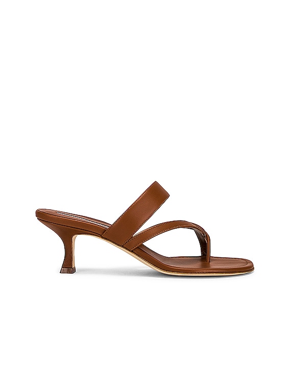 Manolo Blahnik Susa 50 Leather Sandal in Brown | FWRD