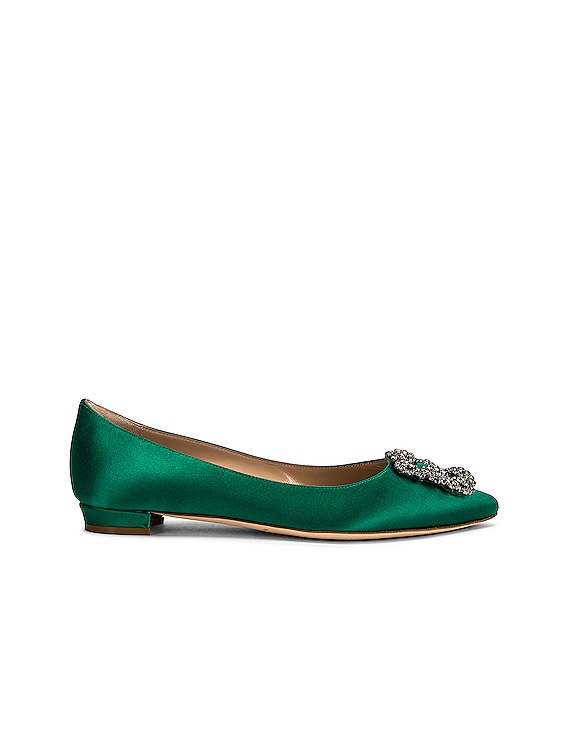 Manolo Blahnik Hangisi 10 Flat in Bright Green | FWRD