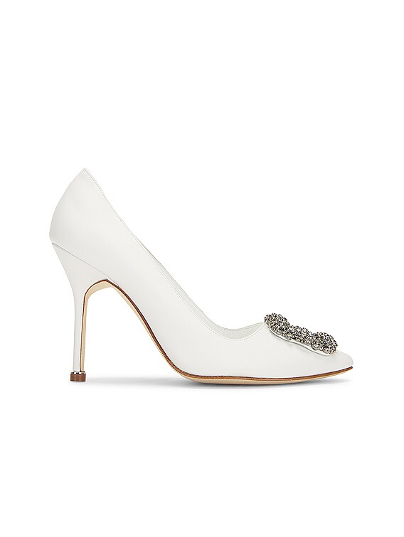 Manolo Blahnik Leather Hangisi 105 Heel in White | FWRD