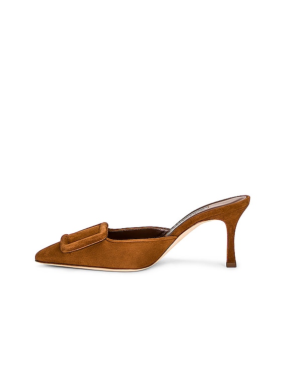 Manolo Blahnik Suede Maysale 70 Mule in Medium Brown | FWRD