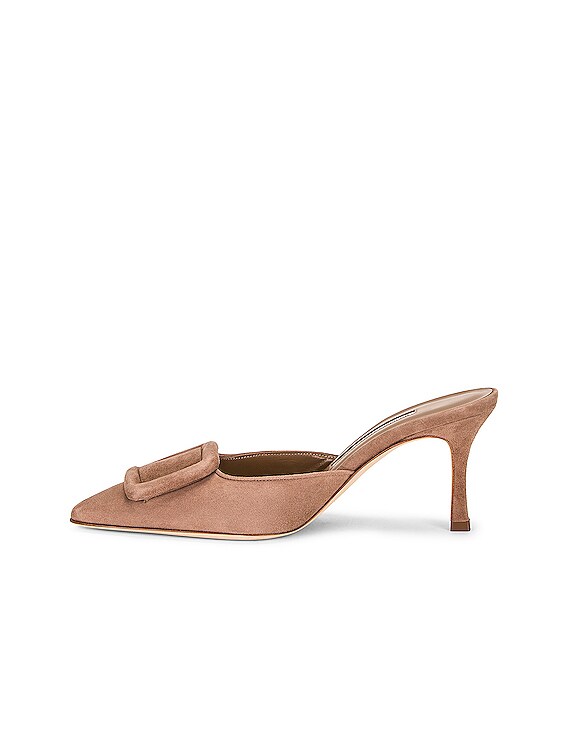Manolo Blahnik Maysale 70 Suede Mule in Dark Nude | FWRD