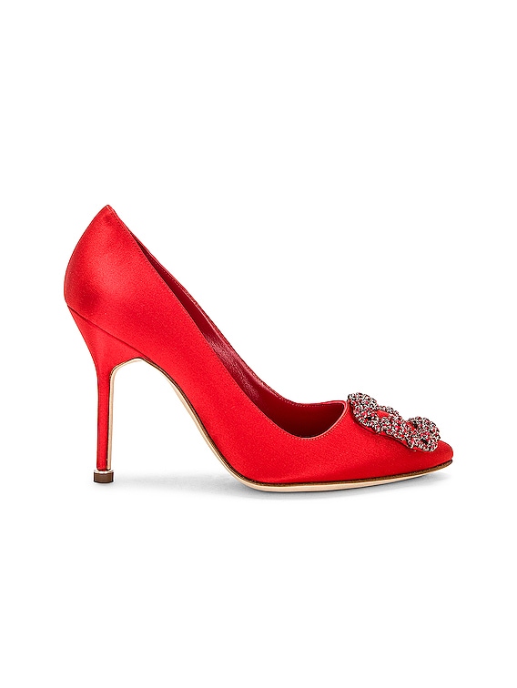 Manolo Blahnik Hangisi 105 Mm Red HANGISI RED Red Satin Jewel