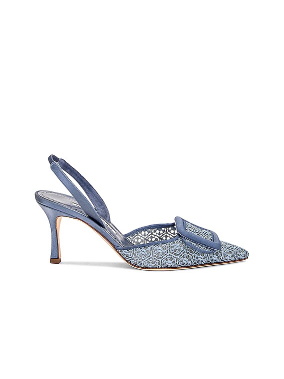 Manolo Blahnik Maysli 70 Lace Pump in Light Blue | FWRD