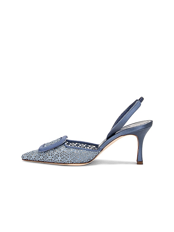 Manolo Blahnik Maysli 70 Lace Pump in Light Blue | FWRD