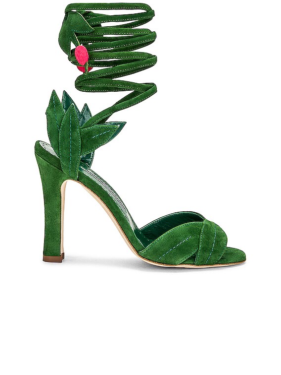 Manolo Blahnik Ossie 105 Sandal in Dark Green | FWRD