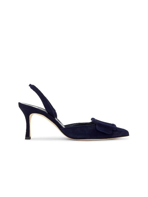 サンダル・ミュール Manolo Blahnik Navy blue suede Maysli pumps MAYSLI | Navy Blue Suede Slingback Pumps | Manolo Blahnik