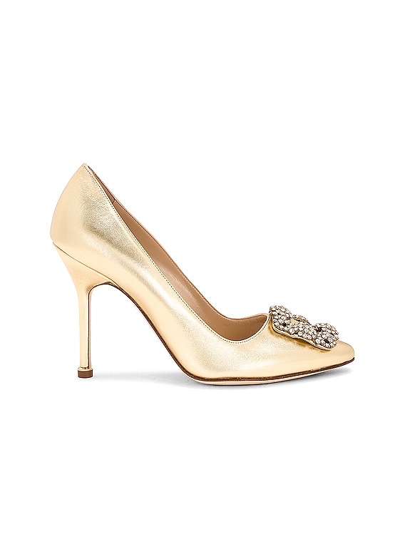 Manolo Blahnik Hangisi 105 Nappa Pump in Gold | FWRD