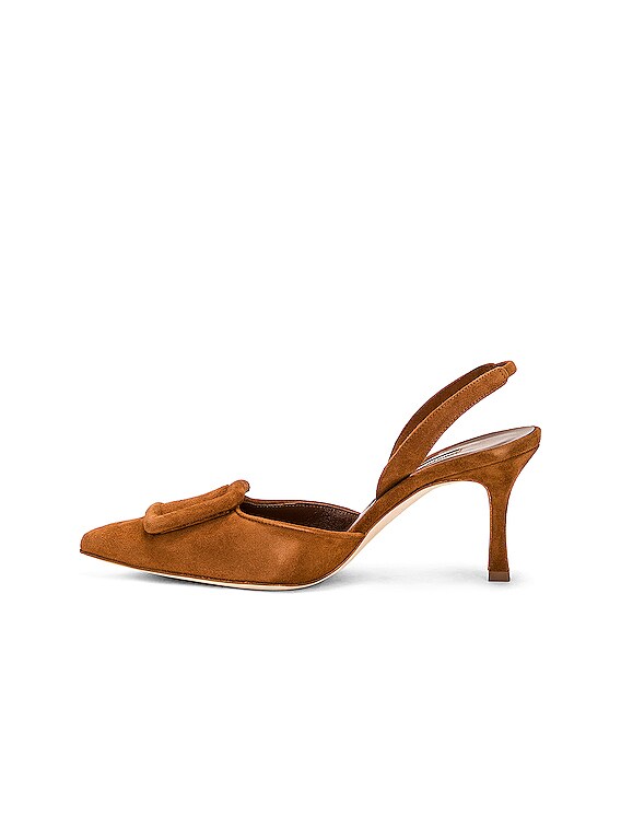 Manolo Blahnik Maysli 70 Suede Slingback In Medium Brown in