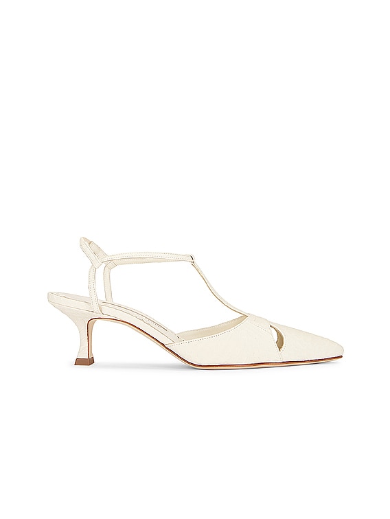 Manolo Blahnik Turgimod 50 Snake Pump in Cream | FWRD
