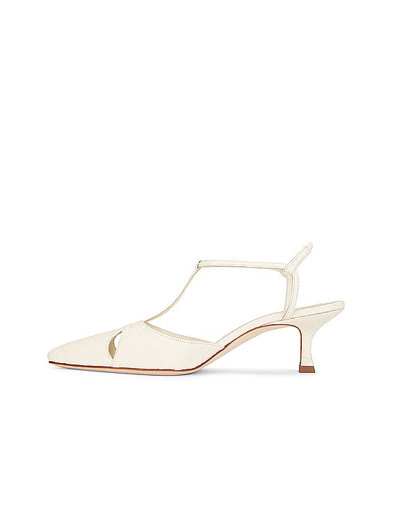 Manolo Blahnik Turgimod 50 Snake Pump in Cream | FWRD
