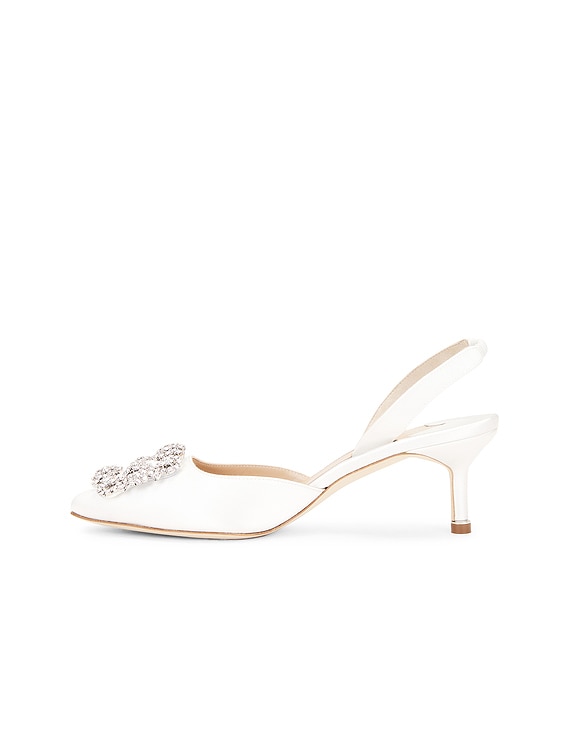[MANOLO BLAHNIK]HANGISI CLC ホワイトジュエルバックルパンプス HANGISLI | White Satin Jewel Buckle Slingback Pumps | Manolo