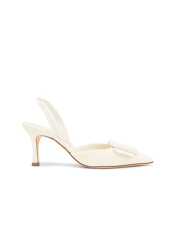Manolo Blahnik Maysli 70 Velvet Pump in Dark Cream | FWRD