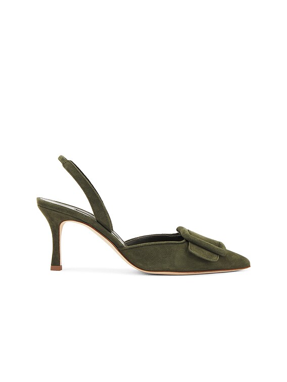 Manolo Blahnik Maysli 70 Pump in Dark Khaki | FWRD