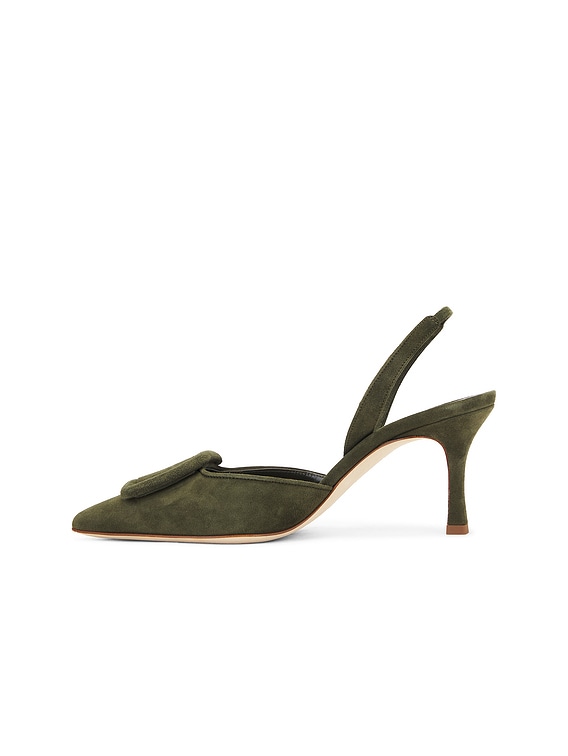Manolo Blahnik Maysli 70 Pump in Dark Khaki | FWRD