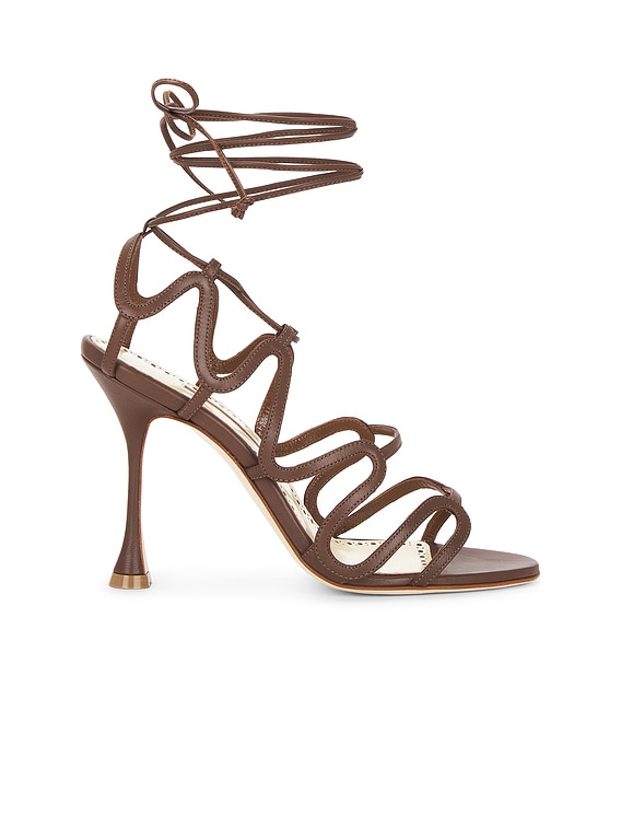 パンプス MANOLO BLAHNIK Brown Leather Fawda Sandals Manolo Blahnik Fawda 105 Sandal in Dark Brown | FWRD