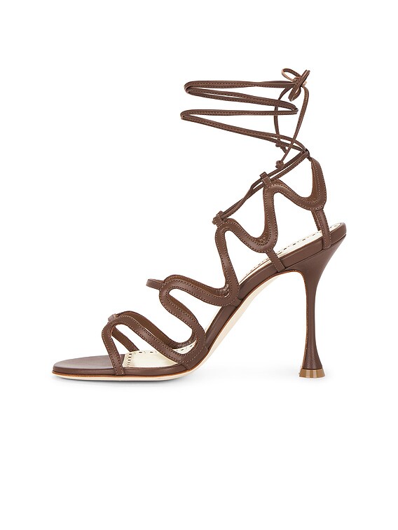Manolo Blahnik Fawda 105 Sandal in Dark Brown | FWRD