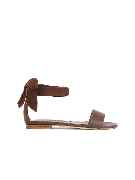MANOLO BLAHNIK FLAT ウール MANOLO BLAHNIK Verizzo bow-detailed suede-trimmed cotton