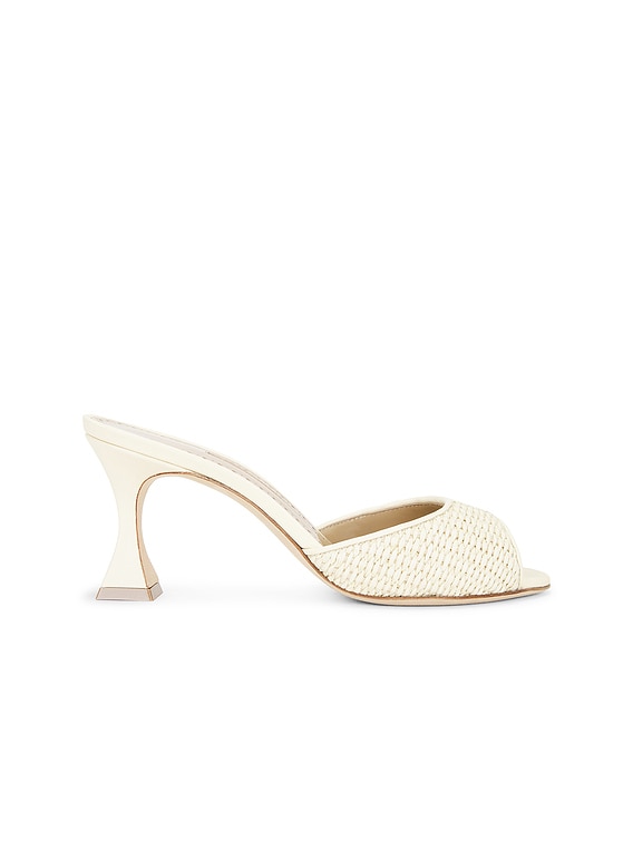 Manolo Blahnik Jadara 70 Mule Sandal in Light Khaki & Light Cream