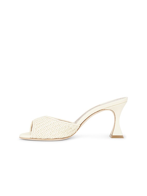 Manolo Blahnik Jadara 70 Mule Sandal in Light Khaki & Light Cream