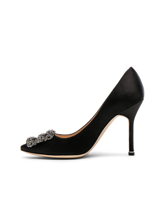 Manolo Blahnik Hangisi 105 Satin Pumps in Black Satin | FWRD