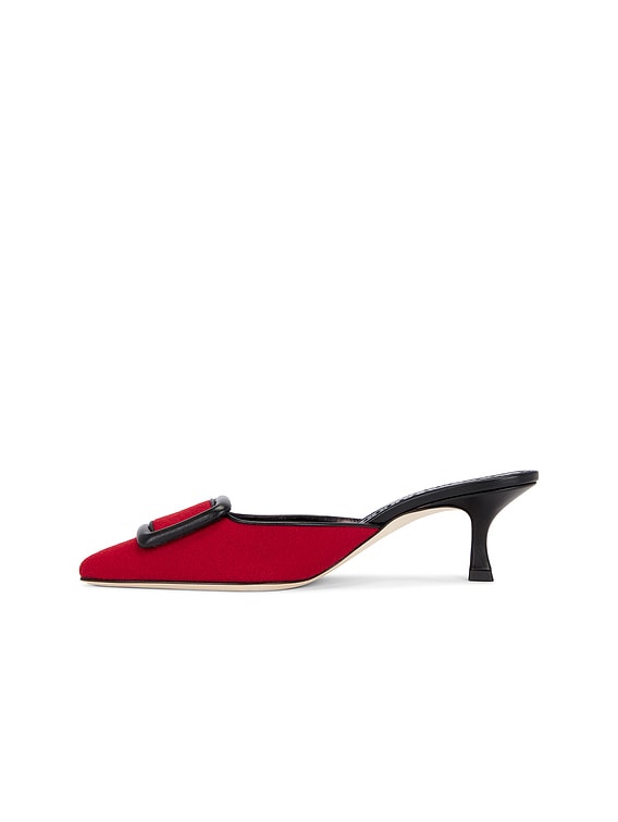 Manolo Blahnik Maysalebi 50 Mule in Dark Red & Black | FWRD