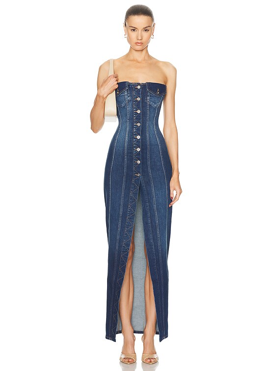 MONOT Button Long Dress in Indigo | FWRD