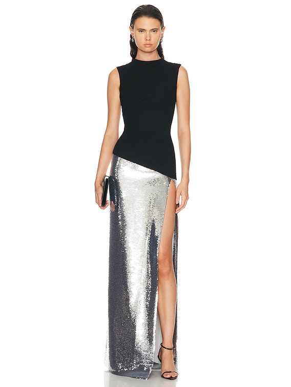 MONOT Sequins Skirt Sleeveless Dress in Black & Silver | FWRD