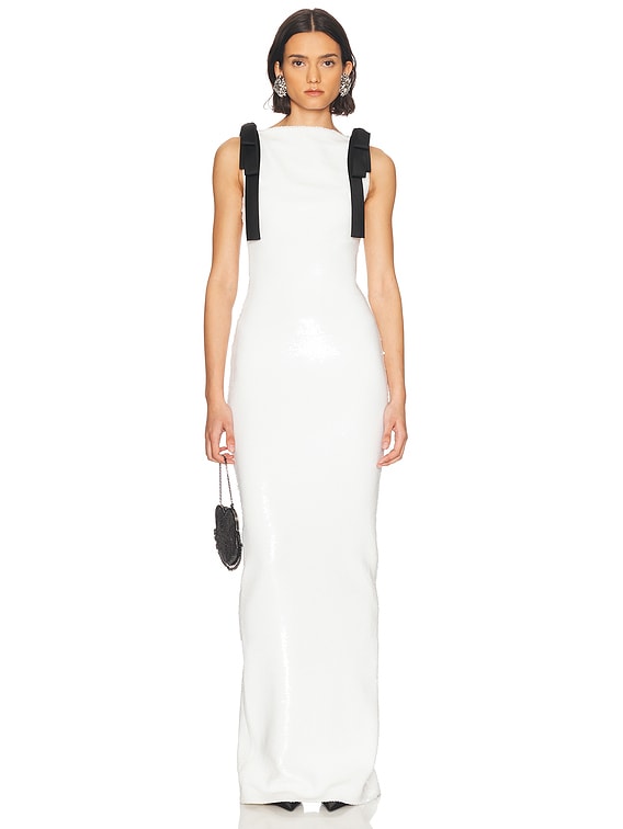 MONOT Bows Sequin Dress in White & Black Bows | FWRD