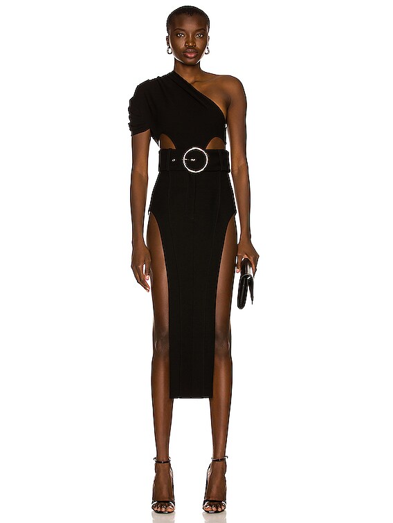 MONOT Side Cutout One Shoulder Bodysuit in Black | FWRD