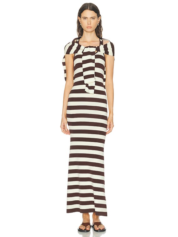 Monse Back Knot Knitted Maxi Dress in Teak & Ivory | FWRD