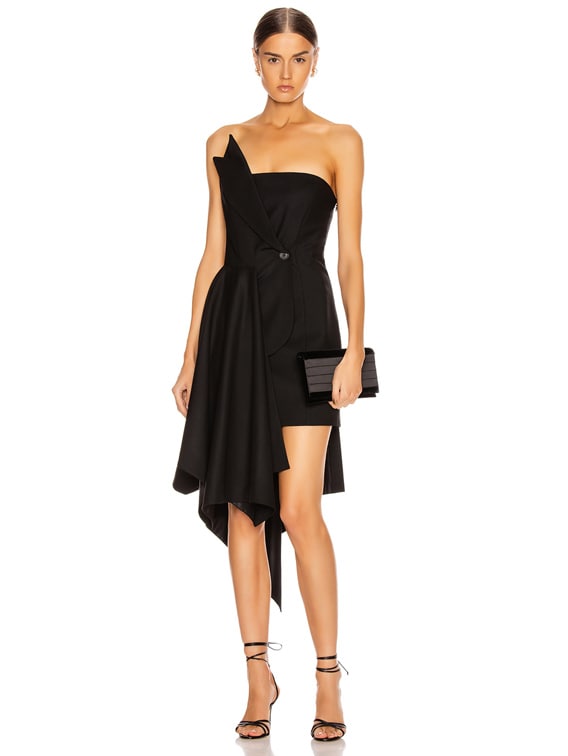 open lace back dress SL Fashion Square Neck 3/4 Sleeve Pleated Side Front Slit Zipper Back Crepe  Dress| Available at Curated Brands in Los Angeles