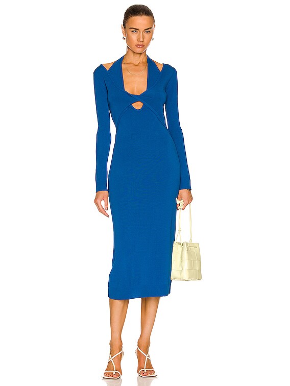 Monse Long Sleeve Cut Out Midi Dress in Azure | FWRD Monse Long Sleeve Cut Out Midi Dress in Azure | FWRD