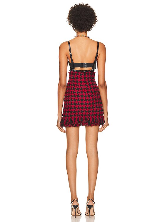 red and black tweed dress ALEXANDER MCQUEEN 2018 red black tartan tweed front slit shift dress IT38 XS