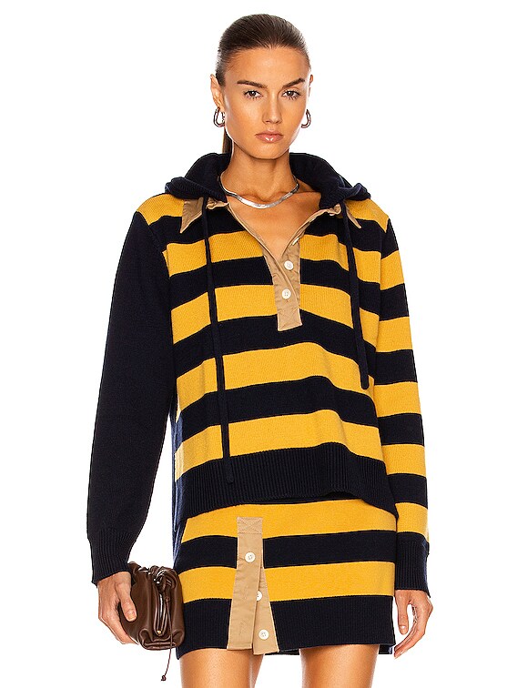 Monse Rugby Striped Knit Hoodie in Dijon Multi | FWRD