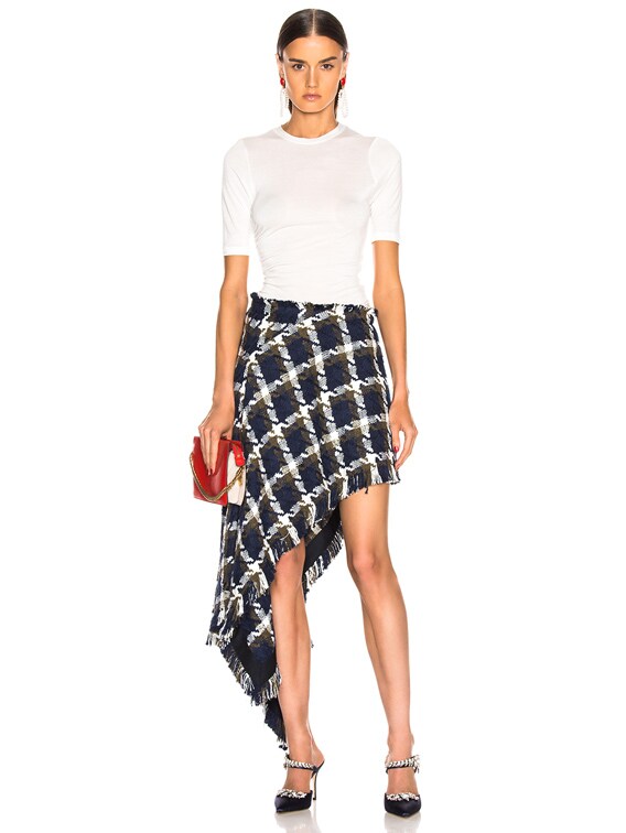 Monse Tweed Asymmetrical Skirt in Navy, Olive & Ivory | FWRD