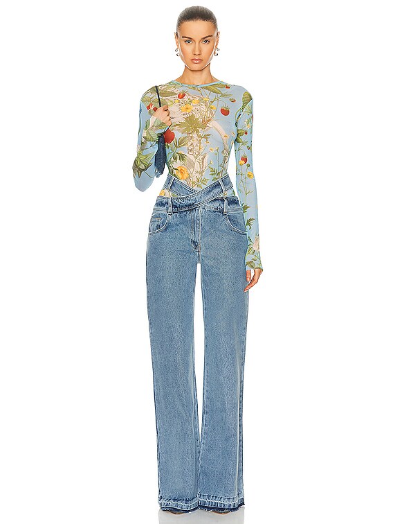 マーメイド Monse Floral Skeleton Print Mesh Top in Blue Multi | FWRD