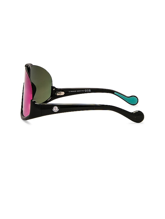 Moncler Shield Sunglasses in Shiny Black & Turquoise Mirror
