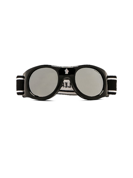 Moncler City Goggle in Shiny Black & Smoke Mirror | FWRD