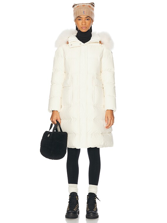 Moncler Blain Long Coat in White | FWRD Moncler Blain Long Coat in White | FWRD