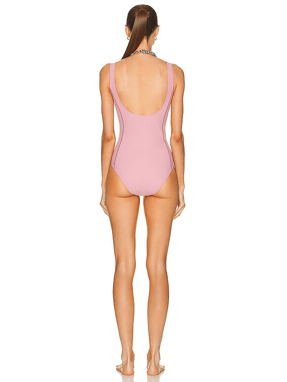 Moncler Half Zip Swimsuit in Pink | FWRD