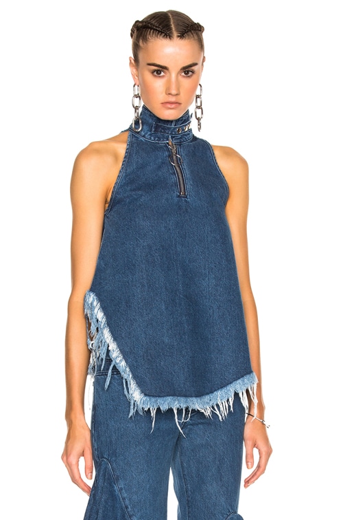 MarquesAlmeida Organic Cotton Halter Neck Zip Top in Denim Womens Tops MarquesAlmeida Tops Blue 