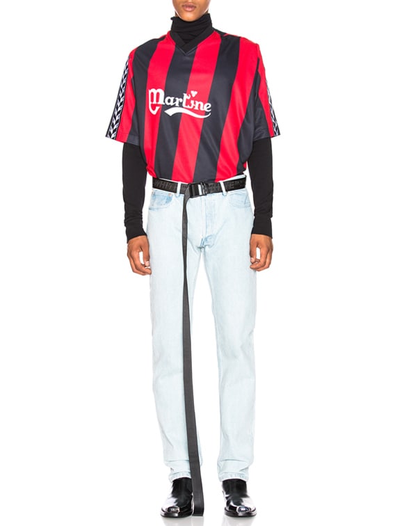 Martine Rose Short Sleeve Twist Football Top in Red & Black | FWRD