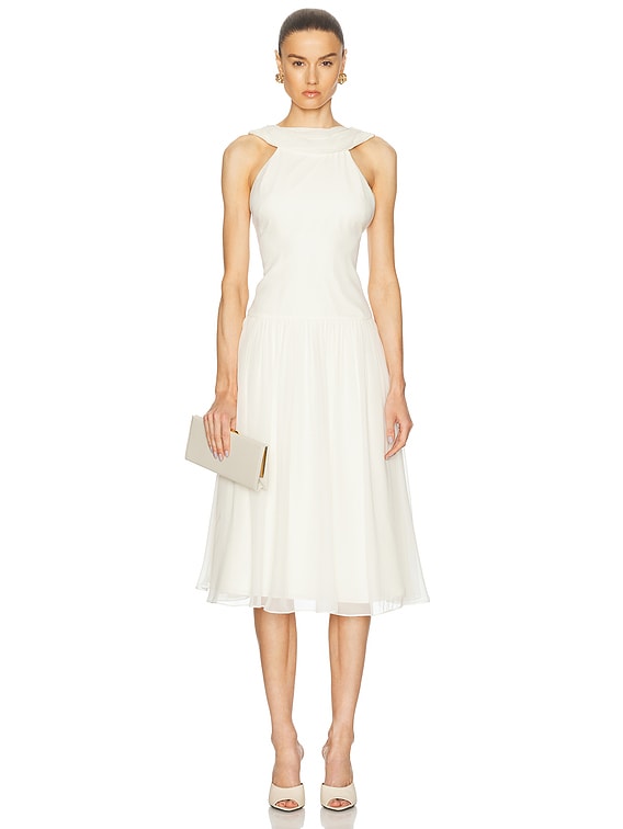 Mirror Palais Double Cowl Lady Length Dress in Creme | FWRD
