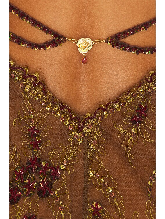 mirror palais brown beaded dress Hilary Crochet Maxi Dress