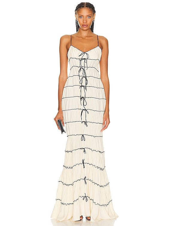 Mirror Palais Ruffle Tunnel Gown in Creme | FWRD