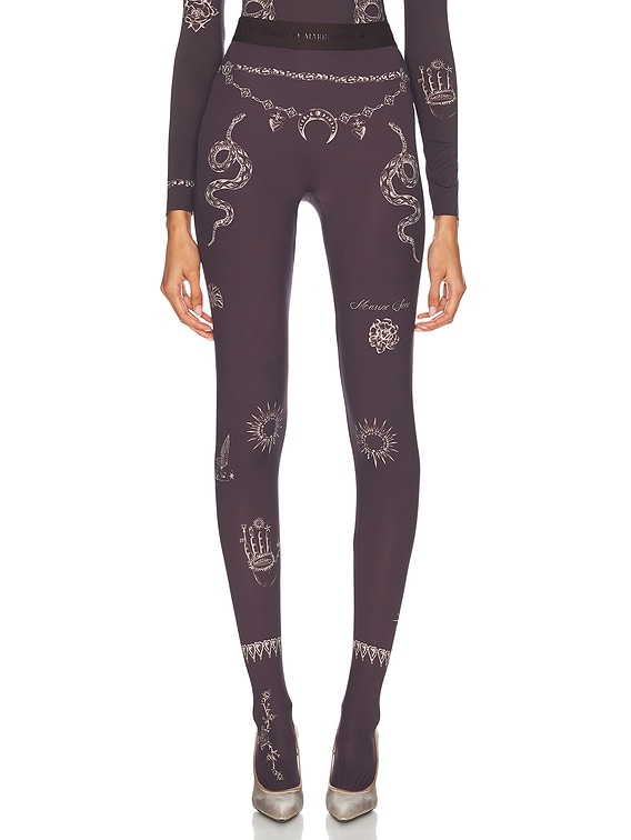 【MARINE SERRE】タトゥー プリント ジャージー タイツ Marine Serre Tattoo Printed Jersey Legging in Brown | FWRD