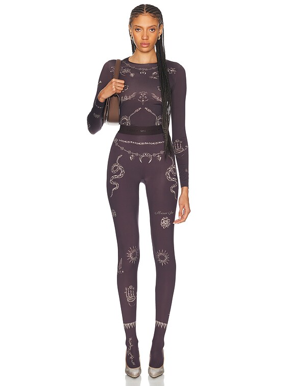 Marine Serre Tattoo Printed Jersey Second Skin Crew Neck Top