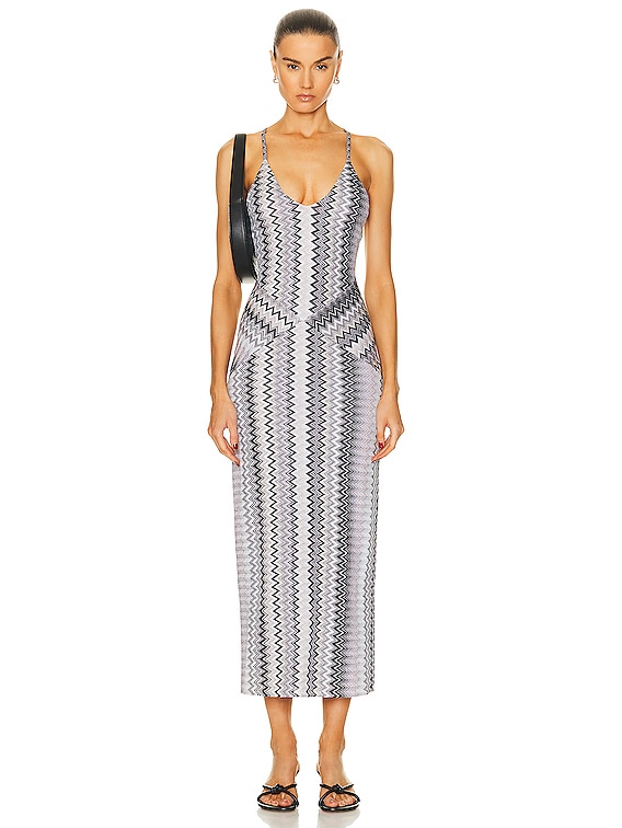 Missoni Sleeveless Long Slip Dress in Multi Grey