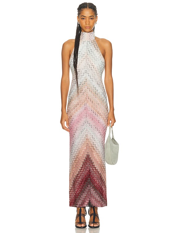 Missoni Sleeveless Backless Halter Neck Dress in Pink Tones | FWRD